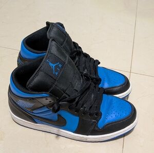 Jordan 1 Mid Men's Black and Royal Blue Sneakers